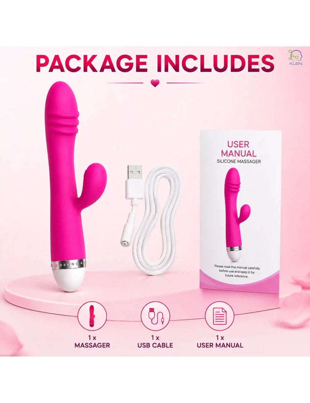 KLEN Personal Lady Body Massager Machine Stress Relief Handheld Waterproof Wireless Vibrating Massage Device for Self-Care