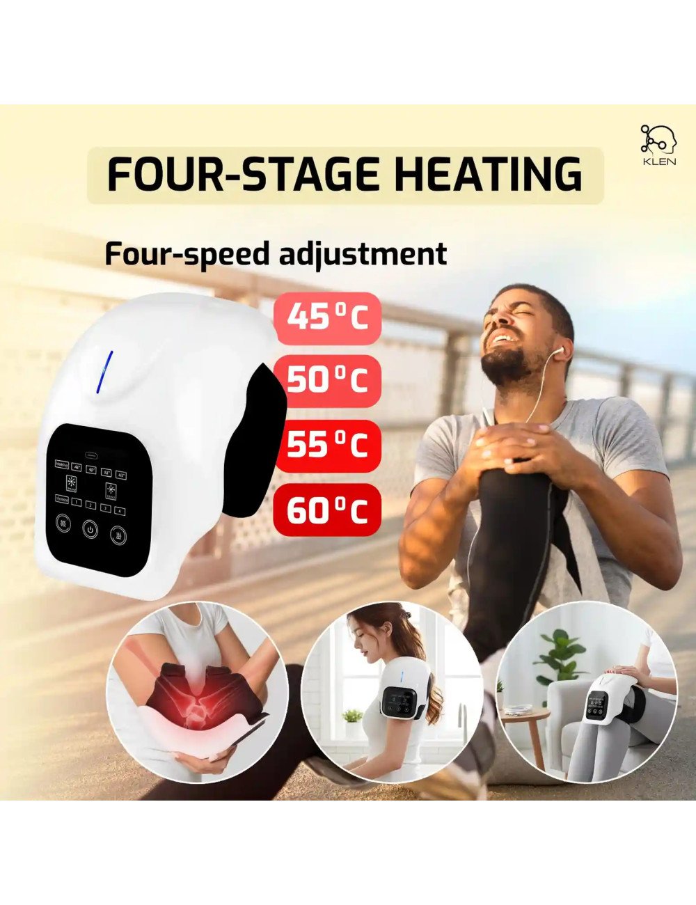 KLEN GI Heated Knee Massager for Joint Pain Relief with Red Light & Vibration, Rechargeable Physiotherapy Machine.
