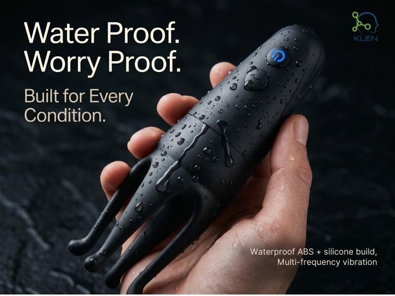 Waterproof personal massager for men placed near water with splash-resistant design