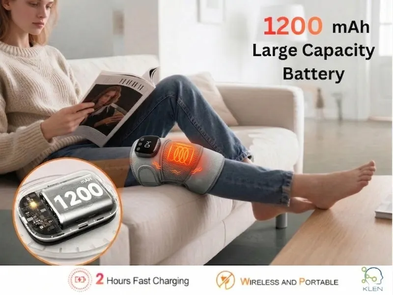 Electric knee massager for pain relief with heat and vibration