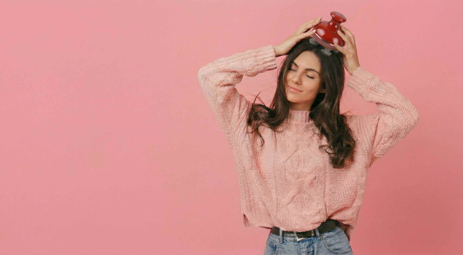 Woman in kitted sweater