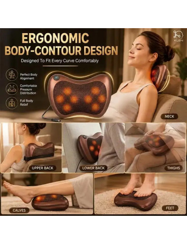 Neck Massage Pillow with Heat – 8 Head Deep Kneading Electric Massager for Back, Abdomen & Legs Pain Relief Therapy