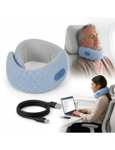 Rechargeable Neck Massager for Pain Relief Wireless Vibrating with Heat Therapy ,Support Pillow for Travel and Office (Sky Blue)