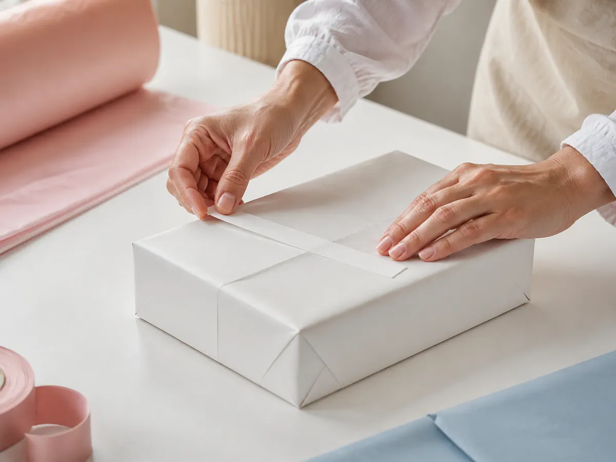 A plain parcel being packed discreetly